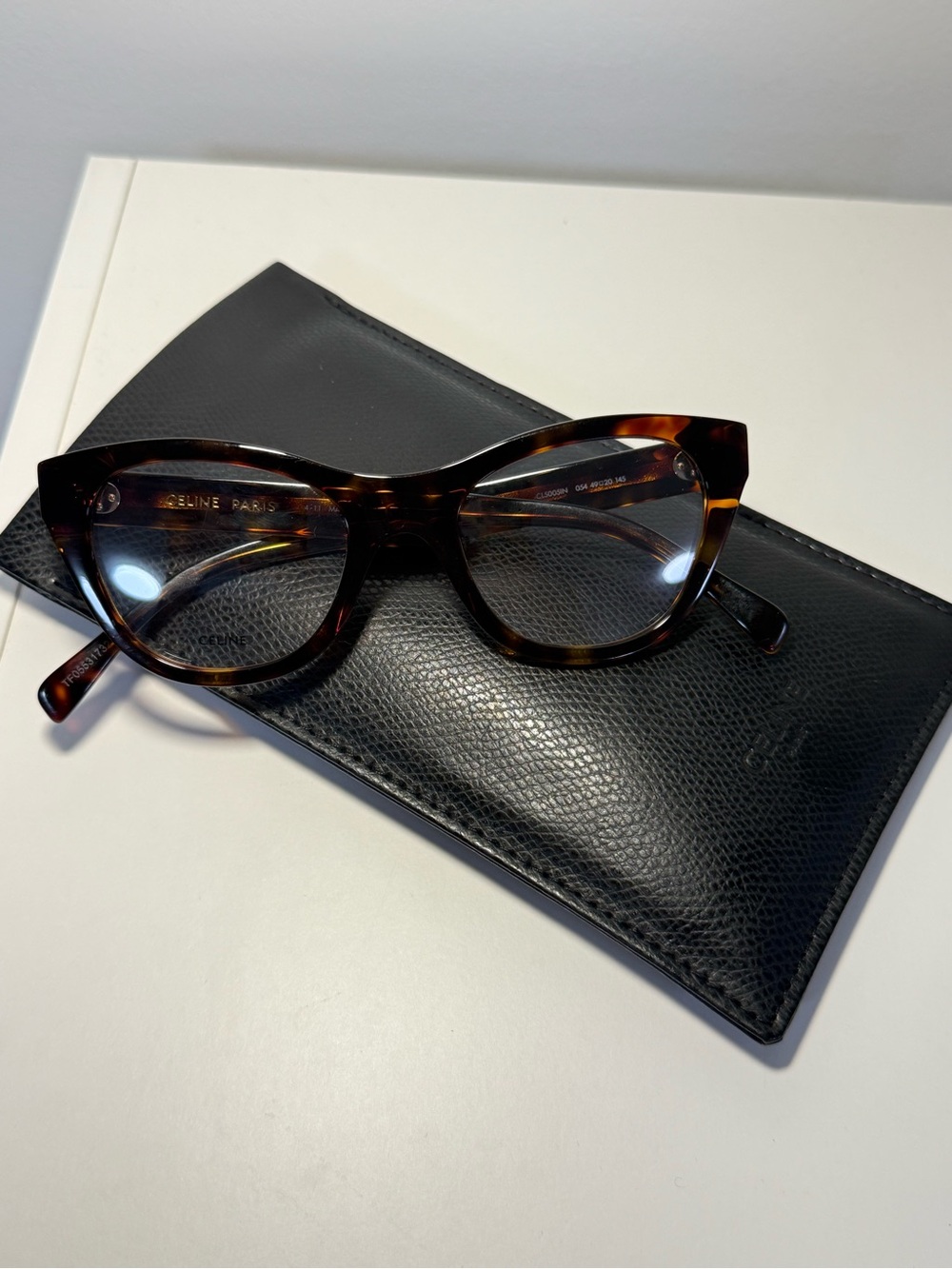 Celine CL5005IN Havana Tortoise Cat Eye Eyeglasses 49-20-145 Italy Leather Pouch